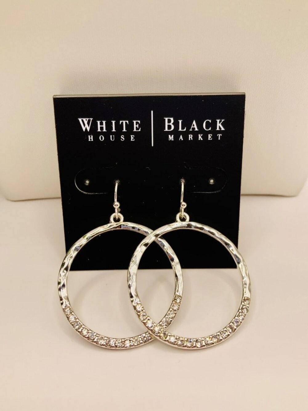 White House Black Market Silver-Tone Crystal Hoop Earrings -40B